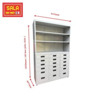 TỦ HỘC KÉO SẮT 8 NGĂN, KỆ 3 TẦNG