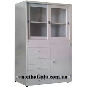 TỦ SẮT HỒ SƠ 2 CÁNH LÙA KÍNH, 1 CÁNH MỞ, 7 HỘC KÉO